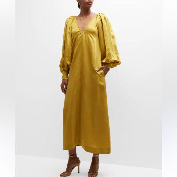 Laude The Label Lupita Balloon Sleeve Satin Maxi Dress in Citrine Sz S/M - Picture 4 of 15